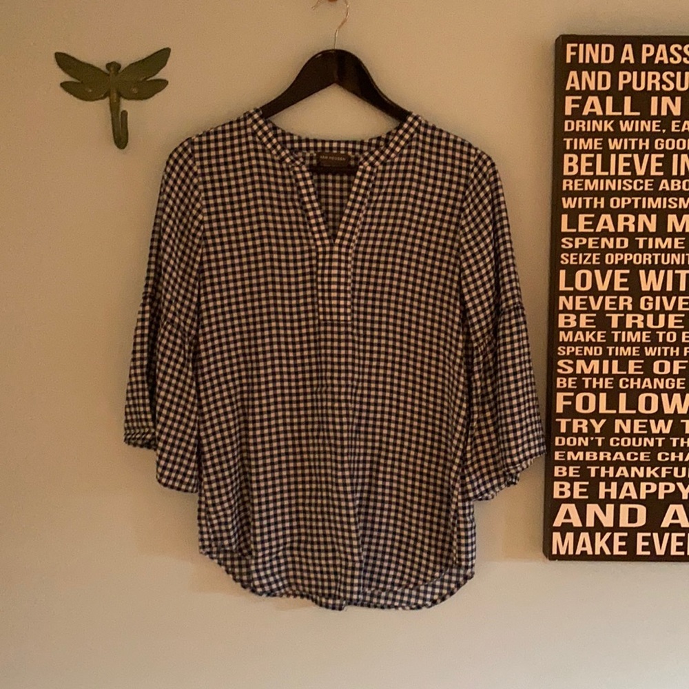 2 for $20 Butterfly sleeve blue gingham blouse